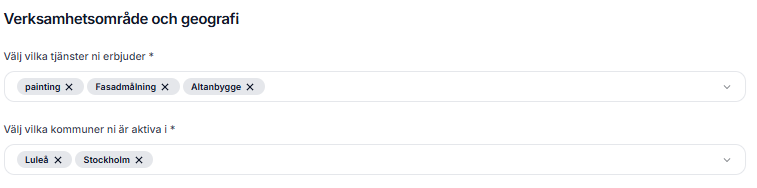 Verksamhetsområde - Välj tjänster & områden – få rätt jobb.